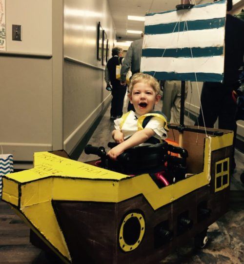 Young boy dressed as a pirate for Halloween